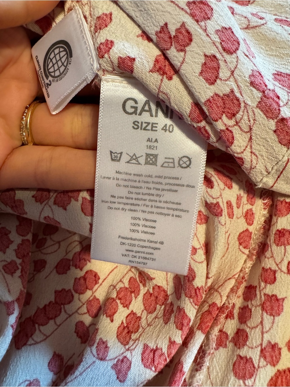 Ganni Cream Midi Wrap Dress with Red Floral Print - Picture 5 of 5